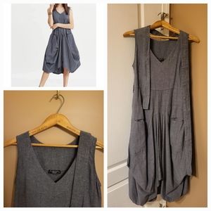 Mawlana. Sleeveless Silk Cashmere V Neck Dress. Grey. S
